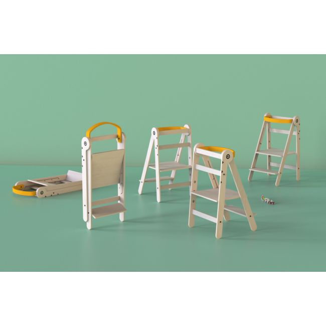 Turn de invatare-Learning Tower din lemn, pliabil MamaToyz, galben JEMMtyz_fold_bird