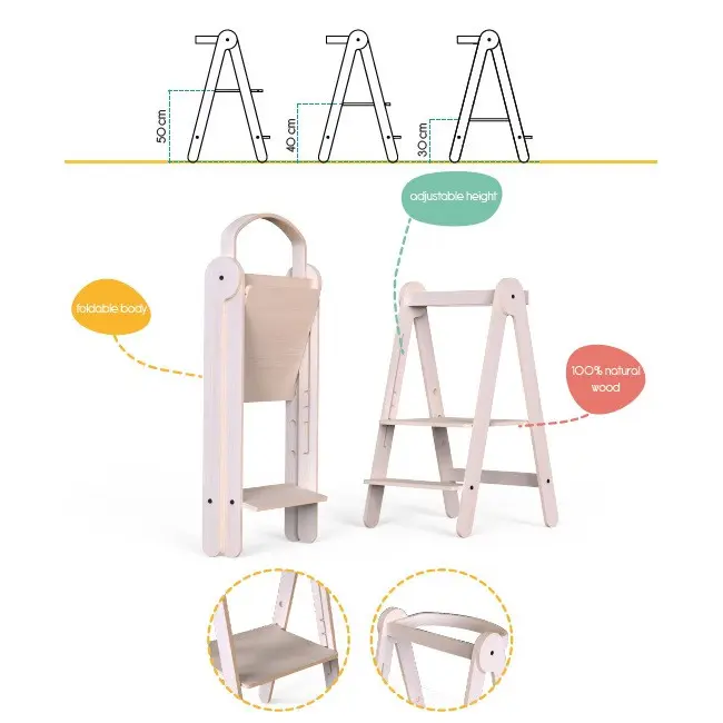 Turn de invatare-Learning Tower din lemn, pliabil MamaToyz, verde JEMMtyz_fold_mint