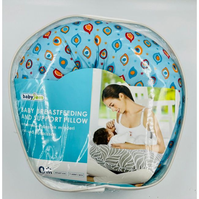 Perna pentru alaptat 2 in 1 Nursing Pillow Paun, BabyJem (Culoare: Albastru) JEMbj_0827