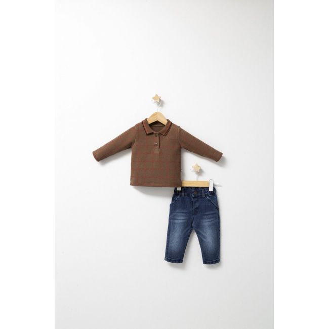 Set 2 piese cu bluzita si pantaloni de blugi Forest pentru baietei, Tongs baby (Culoare: Albastru, Marime: 24-36 luni) JEMtgs_45839