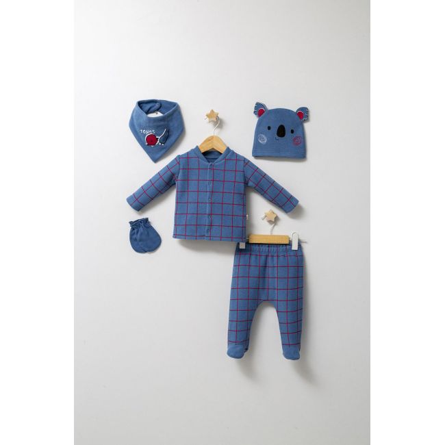 Set de 5 piese pentru nou nascut baietel Forest, Tongs baby, 0-3 luni (Culoare: Bleumarin) JEMtgs_4589_3