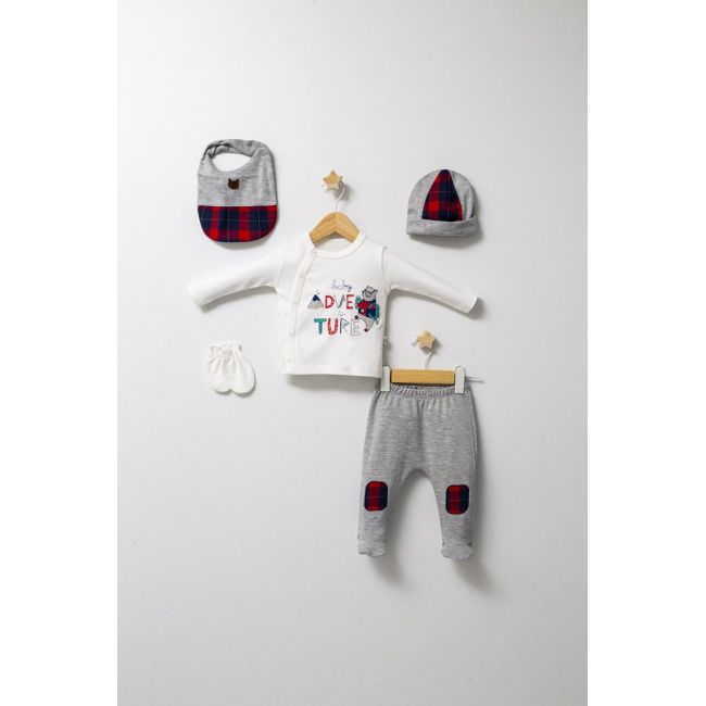 Set de 5 piese pentru nou nascut baietel Mountain, Tongs baby, 0-3 luni (Culoare: Bleumarin) JEMtgs_45153