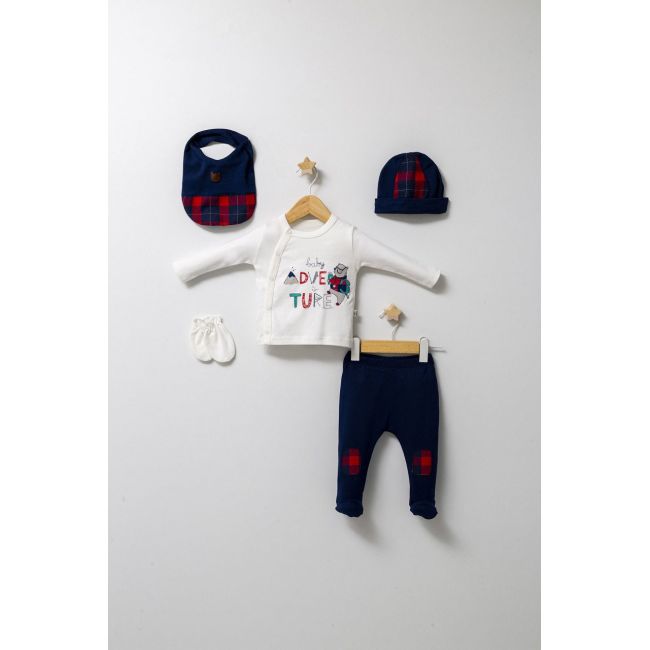 Set de 5 piese pentru nou nascut baietel Mountain, Tongs baby, 0-3 luni (Culoare: Bleumarin) JEMtgs_45153