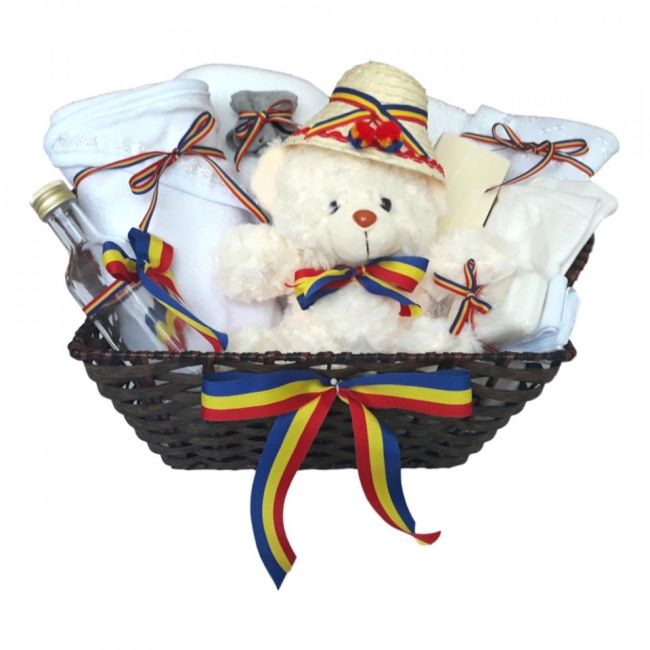 Cos cadou trusou botez model traditional tricolor 12 piese Baietel Denikos® 648 NKO3066
