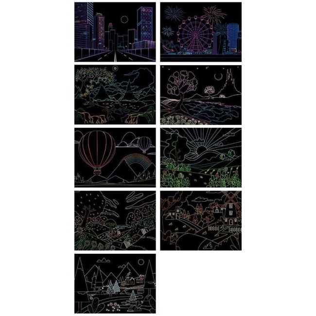 Set 9 planse razuibile Scratch ArtCards 16x12 cm Bambinice BN053 BBJBN053_Peisaje