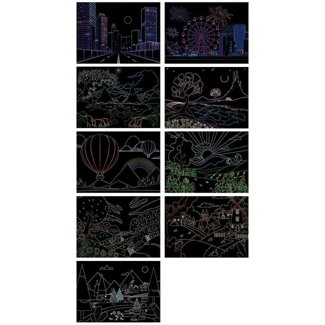 Set 9 planse razuibile Scratch ArtCards 16x12 cm Bambinice BN053 BBJBN053_Peisaje