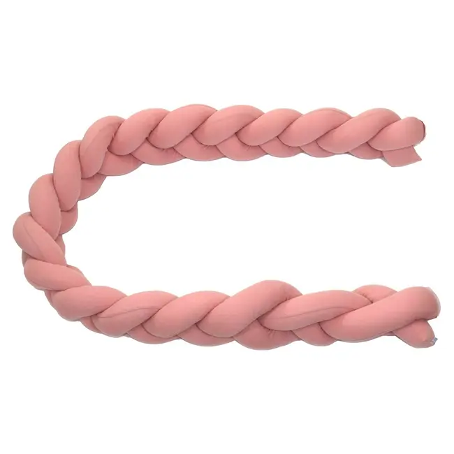 Aparatoare Laterala Pat Bumper Impletit Cu Inchidere Velcro, Bumbac Tricot Roz, 180x21 Cm Pjb84409