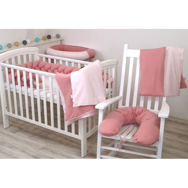 Aparatoare Laterala Pat Bumper Impletit Cu Inchidere Velcro, Bumbac Tricot Roz, 180x21 Cm Pjb84409