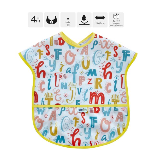 Baveta cu buzunar BLW , BabyJem, 28x41 cm (Model: Alfabet) JEMbj_7882
