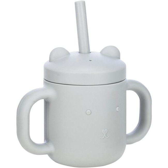 Cana din silicon fara BPA, Cu manere, Cu pai, 6 luni+, Conform cu standardul european de securitate EN 14350:2020, FreeON, Grey BYN46347