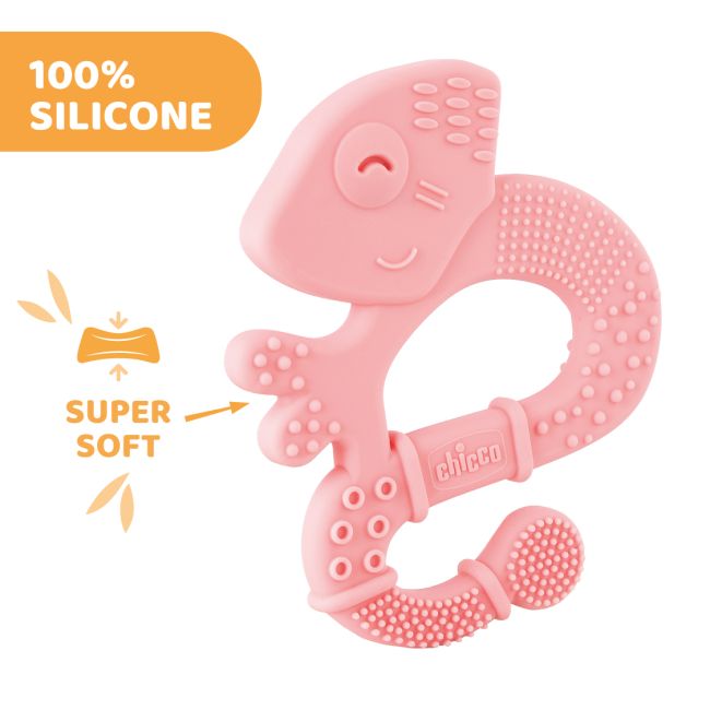 Jucarie copii Chicco pentru dentitie din silicon, Cameleon roz, 2luni+ CHC2811010-7