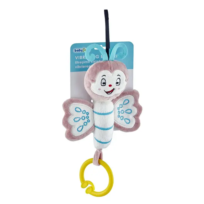 Jucarie din plus cu vibratii pentru bebelusi Fluture, 6 luni+, BabyJem (Culoare: Roz) JEMbj_8312