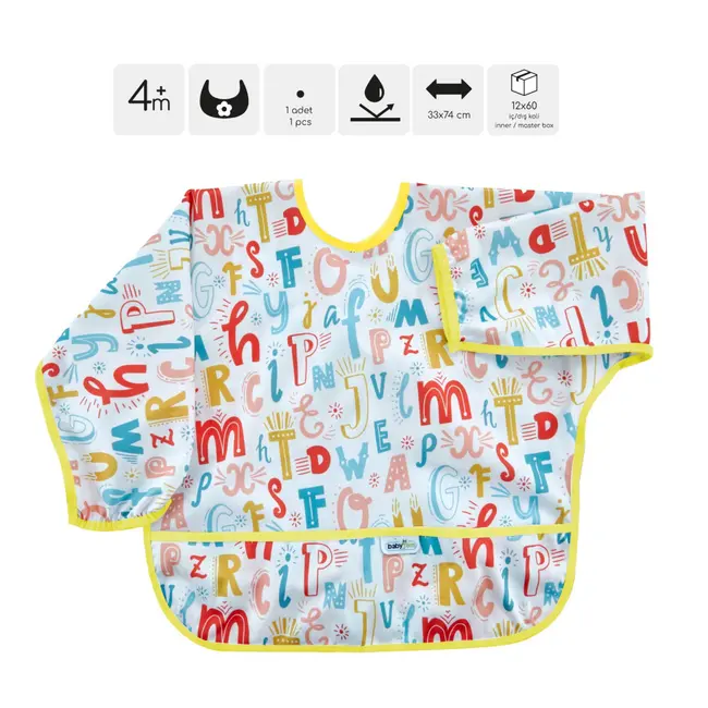 Sort cu maneci pentru activitati BLW, BabyJem, 33x74 cm (Model: Alfabet) JEMbj_7842