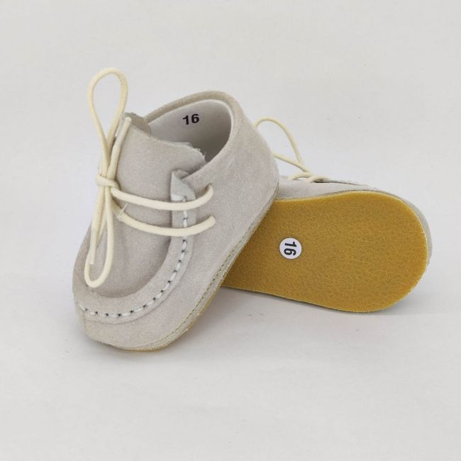 Botosei mocasini bebe Baby Fox din piele Ivoire siret uni si talpa din cauciuc de exterior - FOX10312772-ivext