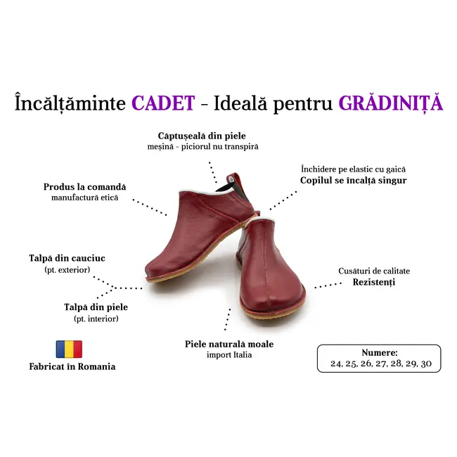 Pantofiori model Cadet BabyFox pentru exterior din piele naturala Visiniu Phonebox - FOXCDT888VSN