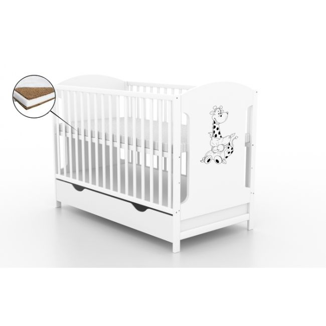 Patut cu sertar vessanti milo girafa - alb + saltea cocos 12 cm  edeedipcsvmga_s12