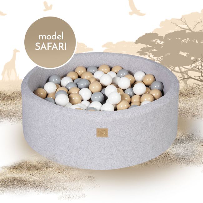 Piscina Uscata Cu 250 De Bile (alb, Gri, Bej) Meowbaby  , Safari, 90x40 Cm, Gri Deschis Pjbb002024