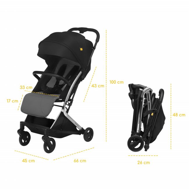 Carucior sport pliabil Skiddou Mikkeli Onyx, ultracompact pentru calatorii, Negru JEMsk_2020121