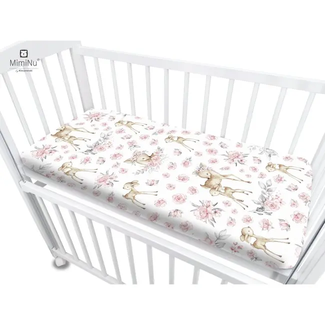 MimiNu - Cearceaf cu elastic pentru patut co-sleeper, Luna, Dimensiune 84.5 x 50.5 cm, Din bumbac certificat Oeko Tex Standard 100, Sweet Deer Pink BYN6426972017558