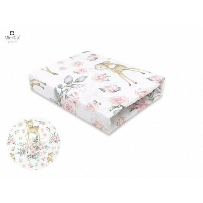 MimiNu - Cearceaf cu elastic pentru patut co-sleeper, Vera, Dimensiune 89 x 51 cm, Din bumbac certificat Oeko Tex Standard 100, Sweet Deer Pink BYN6426972017589