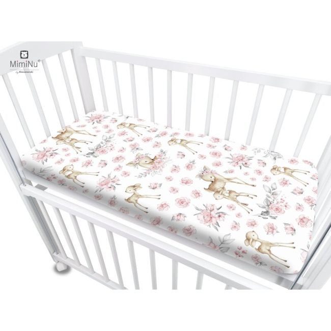 MimiNu - Cearceaf cu elastic pentru patut co-sleeper, Vera, Dimensiune 89 x 51 cm, Din bumbac certificat Oeko Tex Standard 100, Sweet Deer Pink BYN6426972017589