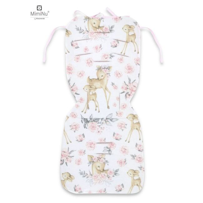 MimiNu - Salteluta pentru carucior, Reversibila, Cu doua fete, Din catifea matlasata si bumbac, Materiale certificate Oeko Tex Standard 100, Dimensiune 78 x 34 cm, Sweet Deer Pink/Pink BYN6426972017824