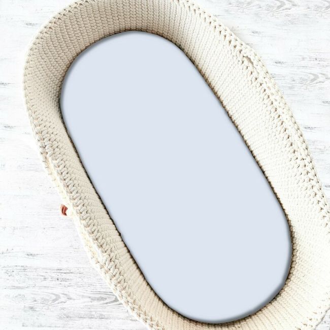 Qmini - Cearceaf cu elastic pentru landou, carucior si cosulet, Dimensiune 80x35 cm, Din bumbac jersey, Material certificat Oeko Tex Standard 100, Blue BYN6426972018012