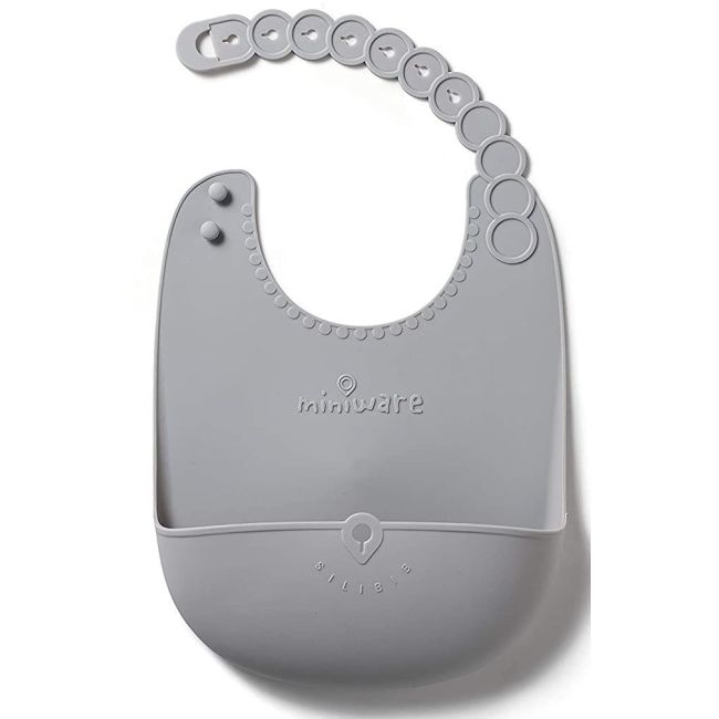 Baveta bebelusi Miniware Roll & Lock, 100% din silicon alimentar, Grey JEMmw_SBIBG