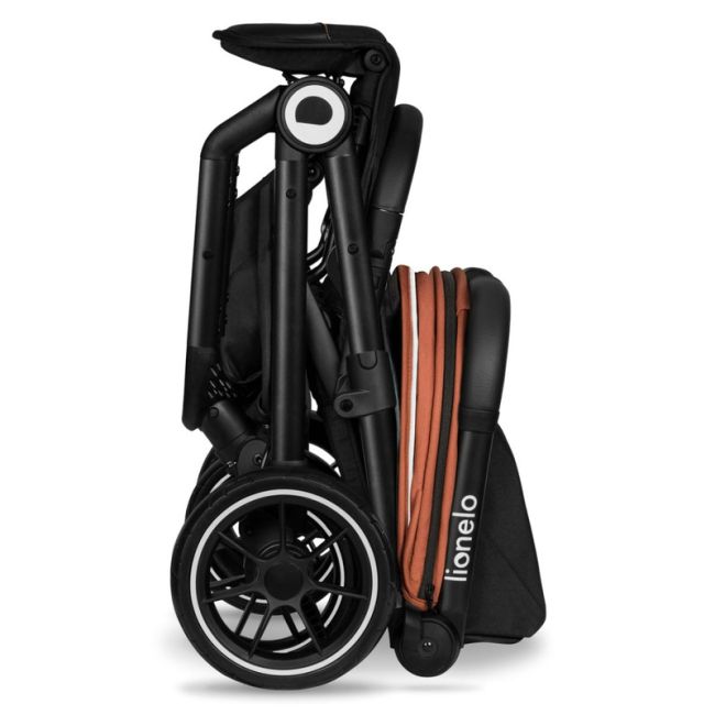 Lionelo - Carucior sport Cloe, De la nastere, Cu accesorii, Cadru din aluminiu, 0-22 kg, Usor, Pliabil cu o singura mana, Ideal pentru toate tipurile de suprafete, Maro BYNLO-CLOE_BROWN_RUST