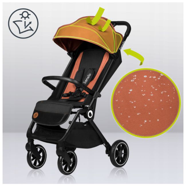 Lionelo - Carucior sport Cloe, De la nastere, Cu accesorii, Cadru din aluminiu, 0-22 kg, Usor, Pliabil cu o singura mana, Ideal pentru toate tipurile de suprafete, Maro BYNLO-CLOE_BROWN_RUST