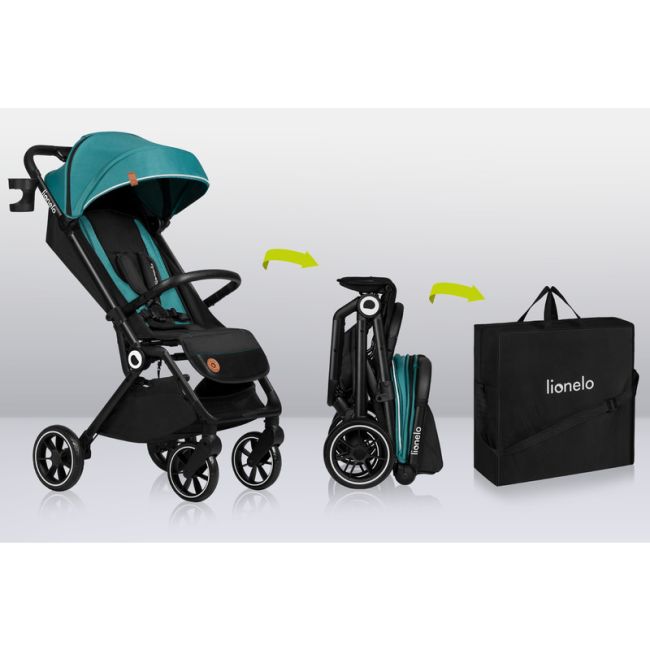 Lionelo - Carucior sport Cloe, De la nastere, Cu accesorii, Cadru din aluminiu, 0-22 kg, Usor, Pliabil cu o singura mana, Ideal pentru toate tipurile de suprafete, Verde smarald BYNLO-CLOE_GREEN_EMERALD