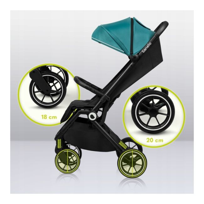 Lionelo - Carucior sport Cloe, De la nastere, Cu accesorii, Cadru din aluminiu, 0-22 kg, Usor, Pliabil cu o singura mana, Ideal pentru toate tipurile de suprafete, Verde smarald BYNLO-CLOE_GREEN_EMERALD