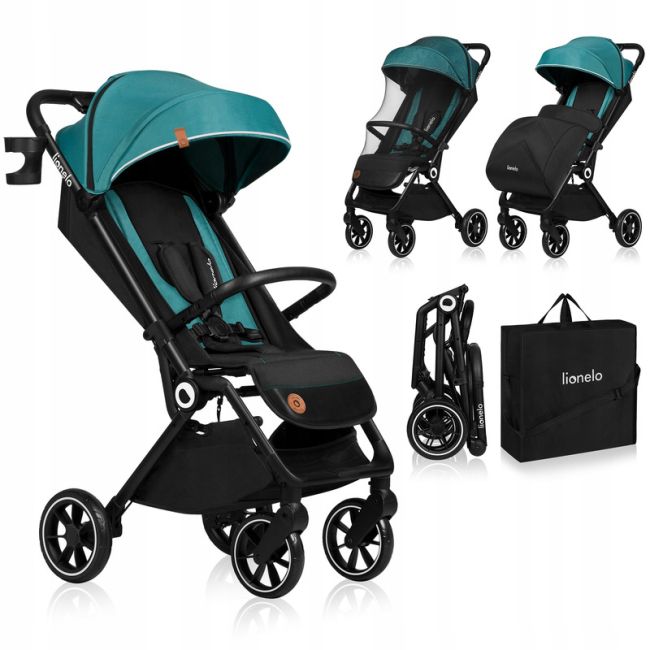Lionelo - Carucior sport Cloe, De la nastere, Cu accesorii, Cadru din aluminiu, 0-22 kg, Usor, Pliabil cu o singura mana, Ideal pentru toate tipurile de suprafete, Verde smarald BYNLO-CLOE_GREEN_EMERALD