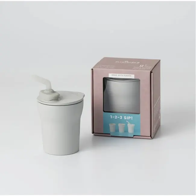Pahar cu capac si pai antrenament bebelusi Miniware 1-2-3 Sip!, 100% din materiale naturale biodegradabile, Grey JEMmw_MWSCGG