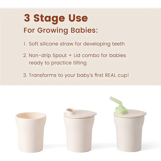 Pahar cu capac si pai antrenament bebelusi Miniware 1-2-3 Sip!, 100% din materiale naturale biodegradabile, Grey JEMmw_MWSCGG