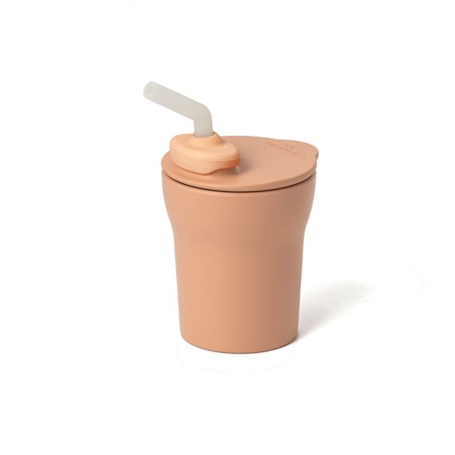 Pahar cu capac si pai antrenament bebelusi Miniware 1-2-3 Sip!, 100% din materiale naturale biodegradabile, Toffee JEMmw_MWSCTT