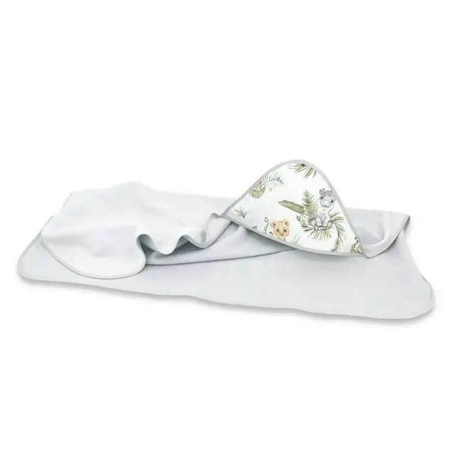 Qmini - Prosop mare cu gluga, Dimensiune 100x100 cm, Din bumbac si thermo fleece, Materiale certificate Oeko Tex Standard 100, Safari BYN6426972018364