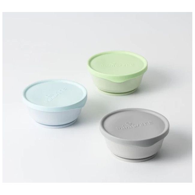 Set 3 boluri cu capac hrana bebelusi Miniware, 100% din materiale naturale biodegradabile, Aqua+Grey+Keylime JEMmw_MWCB3AGK