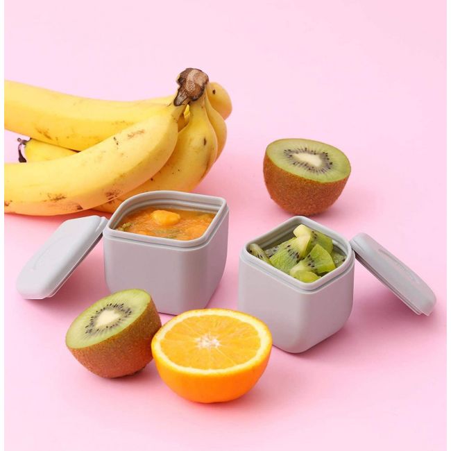 Set cutie cu 2 silipods pentru mancare bebelusi Miniware Grow bento, 3 piese, Cotton Candy+Grey JEMmw_GBC2G