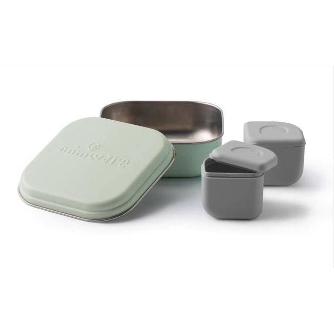 Set cutie cu 2 silipods pentru mancare bebelusi Miniware Grow bento, 3 piese, Keylime+Grey JEMmw_GBK2G
