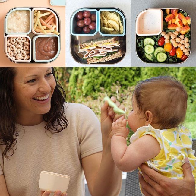 Set cutie cu 2 silipods pentru mancare bebelusi Miniware Grow bento, 3 piese, Keylime+Grey JEMmw_GBK2G