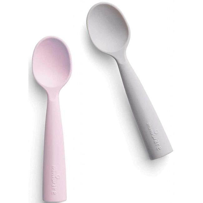 Set de lingurite bebelusi Miniware, 100% silicon alimentar, Grey+Cotton candy JEMmw_MWTSGC