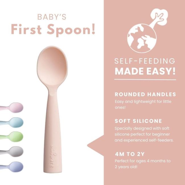 Set de lingurite bebelusi Miniware, 100% silicon alimentar, Grey+Cotton candy JEMmw_MWTSGC