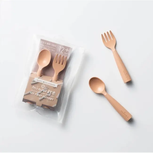 Set de tacamuri bebelusi Miniware My First Cutlery, 100% din materiale naturale biodegradabile, Toffee JEMmw_MWMFCT