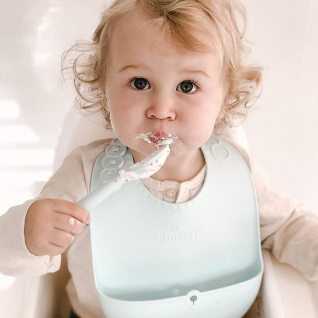 Set diversificare hrana bebelusi Miniware First Bites, 100% din materiale naturale biodegradabile, 4 piese, Aqua JEMmw_MWFBDAA