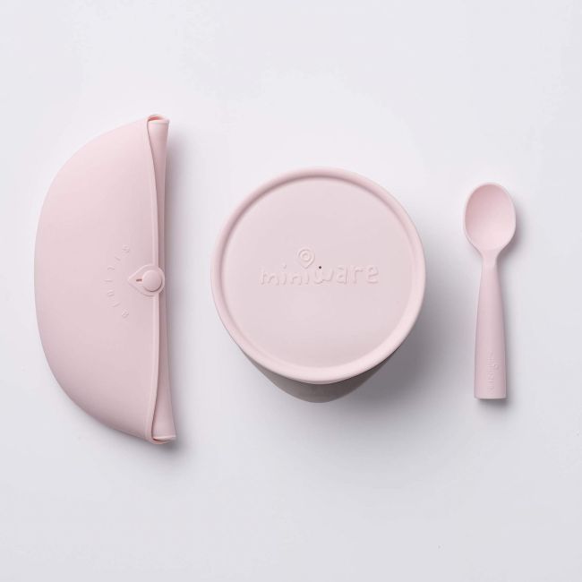 Set diversificare hrana bebelusi Miniware First Bites Deluxe, 100% din materiale naturale biodegradabile, 4 piese, Cotton candy JEMmw_MWFBDCC