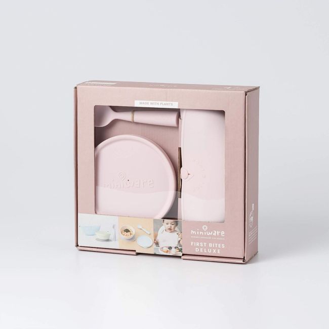 Set diversificare hrana bebelusi Miniware First Bites Deluxe, 100% din materiale naturale biodegradabile, 4 piese, Cotton candy JEMmw_MWFBDCC