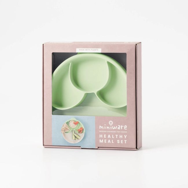 Set diversificare hrana bebelusi Miniware Healthy Meal, 100% din materiale naturale biodegradabile, 3 piese, Keylime JEMmw_MWHMKK