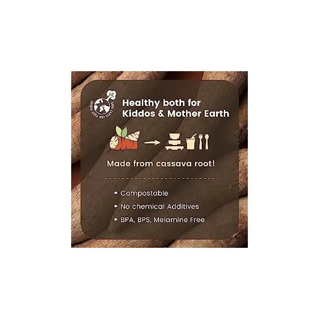 Set diversificare hrana bebelusi Miniware Healthy Meal, 100% din materiale naturale biodegradabile, 3 piese, Toffee/Peach JEMmw_MWHMTP