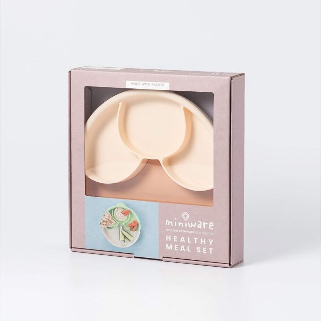 Set diversificare hrana bebelusi Miniware Healthy Meal, 100% din materiale naturale biodegradabile, 3 piese, Toffee/Peach JEMmw_MWHMTP